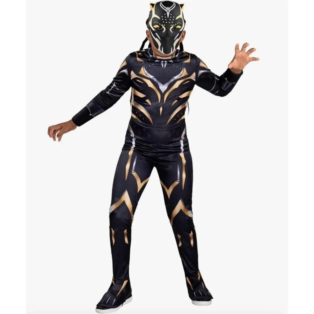 MARVEL Wakanda Forever Black Panther Jumpsuit Mask Costume Child S (4-7) NEW